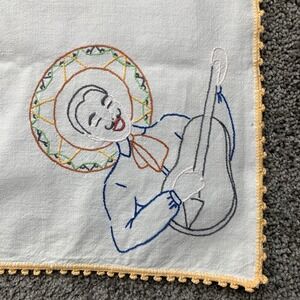 Linen Tablecloth Mexican Embroidery Southwest Arizona Folk Art  W/6 Napkins GMA